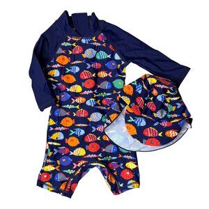 Up and Fast Baby Long Sleeve Bathing Suit Hat Set Size 6-9M
